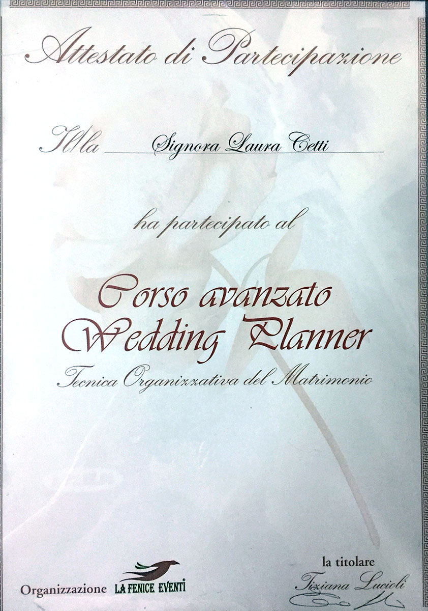 Il diploma  Avanzato ottenuto nel 2006 presso Accademia degli Eventi